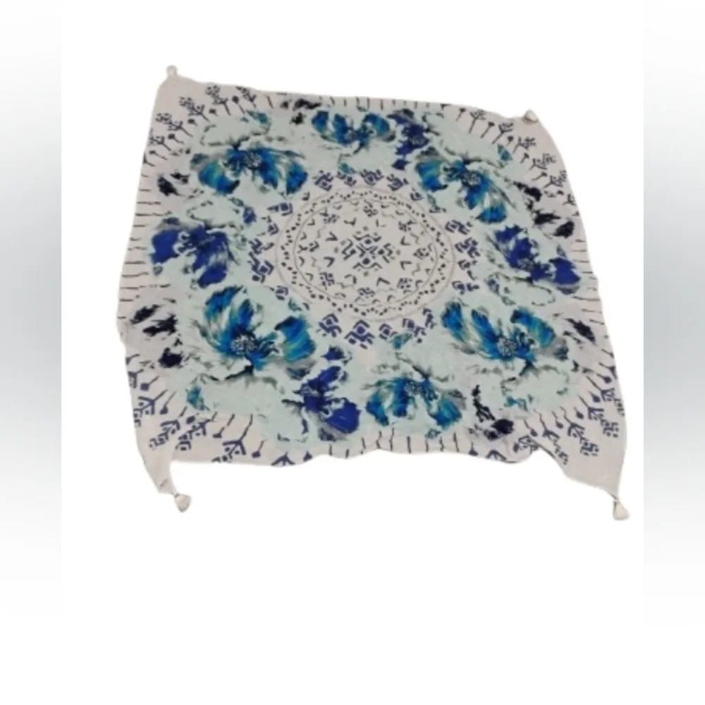 Lucky Brand Silk Tassel Corner Tie Dye Print Blanket Scarf